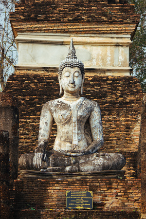 Beautiful landscape of ancient  temple in sukhothai-historypark ,Sukhothai, Thailandの写真素材