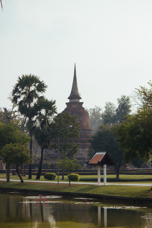 Beautiful landscape of ancient  temple in sukhothai-historypark ,Sukhothai, Thailandの写真素材