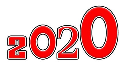 2020 Red-White-Black Stamp Text on white backgroudの写真素材