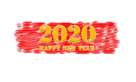 2020 happy new year   Yellow Black Stamp Text on red backgroudの写真素材