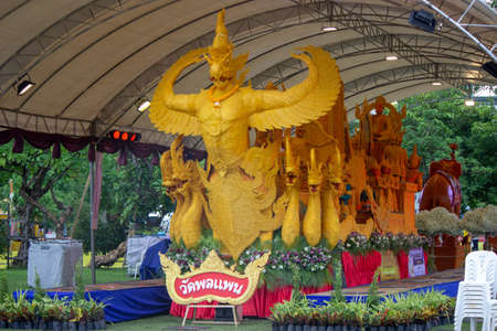Candle Festival UBON RATCHATHANI, THAILAND - July â13, â2020: "The Candles are carved out of wax, Thai art form of wax(Ubon Candle Festival 2020) on July â13, â2020, UbonRatchathani, Thailandのeditorial素材