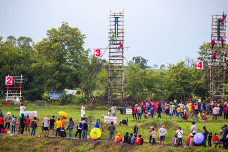 The rocket taking off into the sky.The rocket festival at yasothon province,Thailand on 15 May, 2022のeditorial素材
