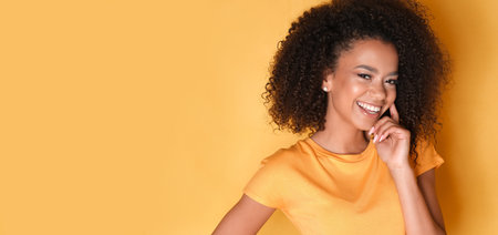 Happy african american female model.の写真素材