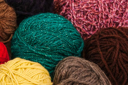 Colorful balls of yarn. Knitting wool threads.  Background.