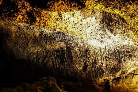 Inside a beautiful lava tunnel cave. Cueva de los Verdes. Lanzarote, Canary Islands.の写真素材