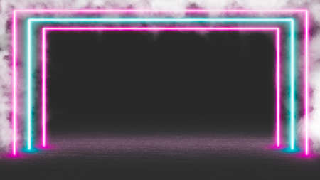 Pastel colored neon laser lights with smoke. Background with copy space for product display.