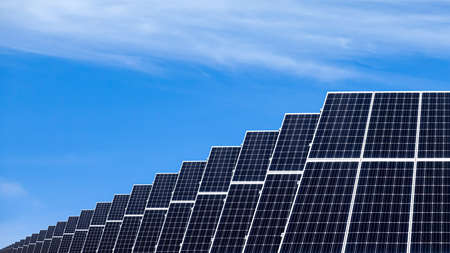 Solar panels. Sustainable and renewable resources concept. Background with copy space for text or product display.の写真素材
