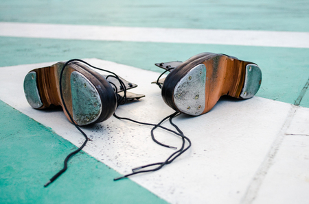 A pair of old men s tap dance shoesの写真素材