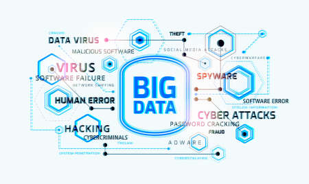Big data security concept infographic - vector technology background - blue colorのイラスト素材