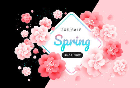 Spring sale stylish background banner with beautiful flowersのイラスト素材