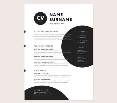 CV / resume template - creative stylish curriculum vitae design vector - minimal style geometric circle shapesのイラスト素材