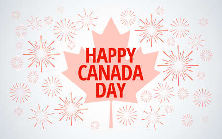 Canada Day fireworks celebration greeting card vector background - Canada maple leaf, fireworks, Happy Canada Day celebration typographyのイラスト素材