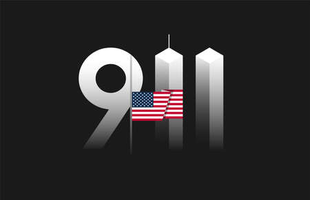 9/11 Patriot Day, September 11 vector illustration with the flag of the United States flown at...
