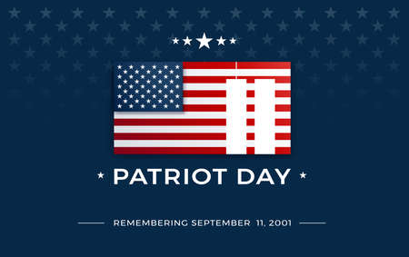Patriot Day background with text - Remembering September 11, 2001 - the United States flag on dark blue background w/ stars, stripes - patriot day 9/11 vector illustrationのイラスト素材