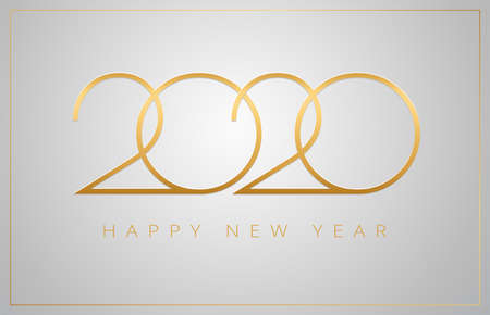 2020 Happy New Year greeting card - golden numbers on a silver background - vector 2020 New Year...