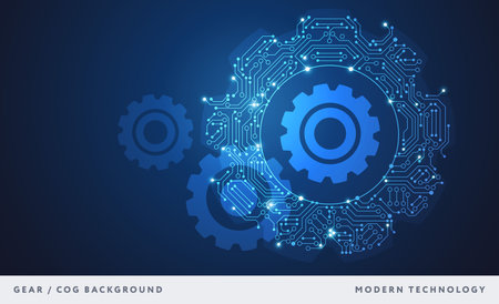 Gear abstract technology background blue - circuit board cog shape - High tech digital technology concept vectorのイラスト素材