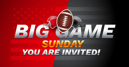 Football Big game Sunday invitation - USA national football championship - red and gray football teams helmets on red gray background - vector illustrationのイラスト素材