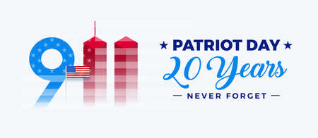 911 Patriot Day USA, September 11 20th Anniversary - 9/11 Memorial banner horizontal white...
