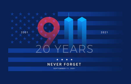 9 11 Patriot Day 20 Years USA - patriotic background blue. Never forget September 11, 2001 - vector illustrationのイラスト素材