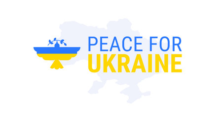 Peace for Ukraine sign with dove of peace in Ukrainian colors isolated on Ukraine map - vector illustrationのイラスト素材