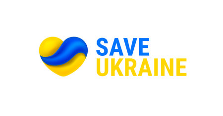 Save Ukraine logo - Ukraine flag in a heart shape and Save Ukraine lettering - concept vector illustration background - Save Ukraine from Russiaのイラスト素材