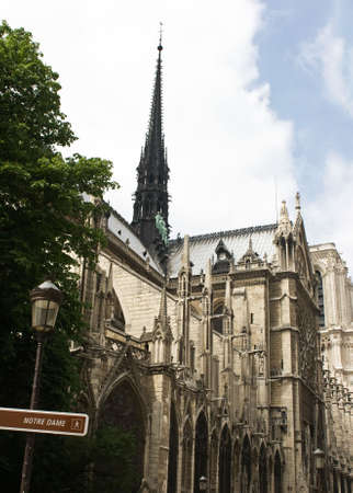 Notre Dame Cathedral with street sign saying の写真素材