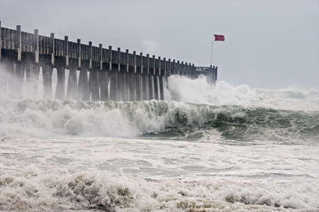 Photo taken amid seaspray and crashing waves as Hurricane Ike's outer bands impact the Florida coast, September 2008. の写真素材
