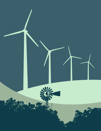 Windmil and Wind Turbinesのイラスト素材