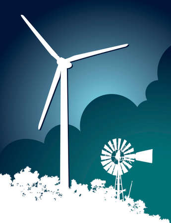 Windmil and Wind Turbine 2のイラスト素材