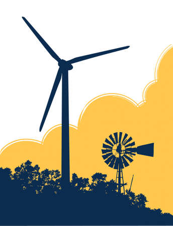 Windmil and Wind Turbine のイラスト素材