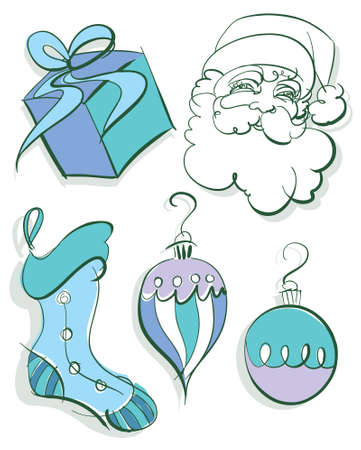 Hand-drawn collection of spot art doodles with Christmas theme.のイラスト素材