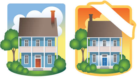 Traditional Two-Story House Illustrationsのイラスト素材