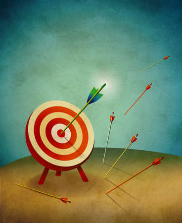 Archery Target with Arrows and Bulls Eye Illustrationの写真素材
