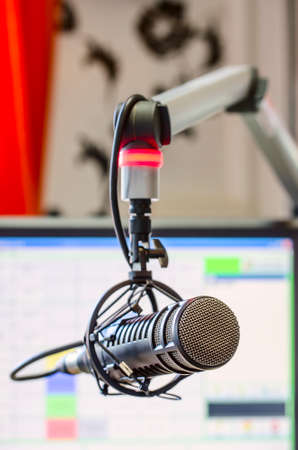 microphone in radio studioの写真素材