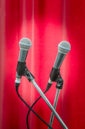 two microphones on the stageの写真素材
