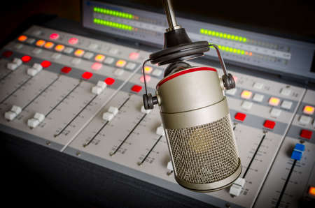 audio console and microphone in radio studioの写真素材