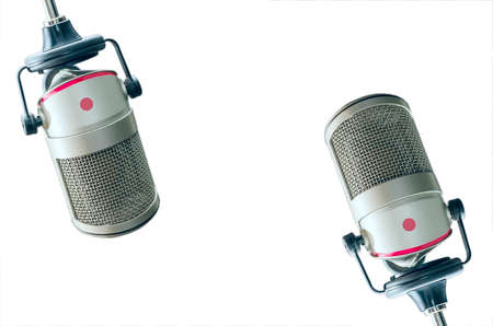 two microphones on a white backgroundの写真素材