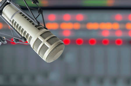 Professional microphone and sound mixer in radio station studioの写真素材