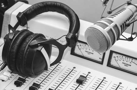 professional microphone, sound mixer in radio station studioの写真素材