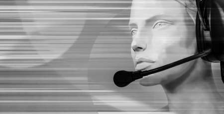 mannequin headphones and microphone background bannerの写真素材