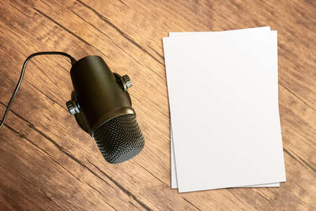Microphone and blank sheet of paperの写真素材