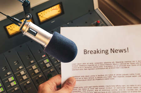Professional microphone and sound mixer in Radio Studioの写真素材