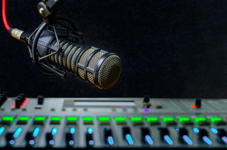 Professional microphone and sound mixer in Radio Studioの写真素材
