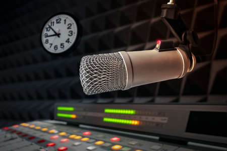 Professional microphone and sound mixer in sound studio