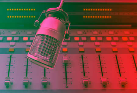 Professional microphone and sound mixer backgroundの写真素材