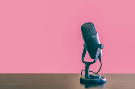 Background with condenser microphone and copy spaceの写真素材