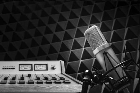 Professional microphone and sound mixer backgroundの写真素材