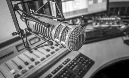 Professional microphone and sound mixer in radio station studioの写真素材