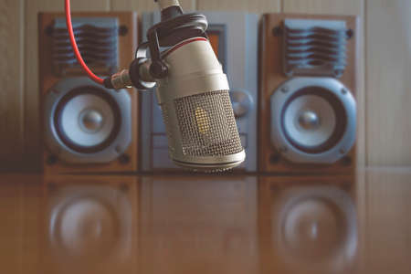 Professional microphone and sound speakersの写真素材