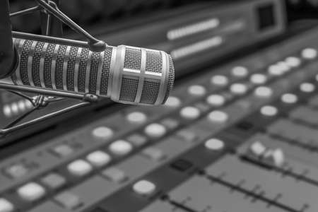 Professional microphone and sound mixer in radio station studioの写真素材